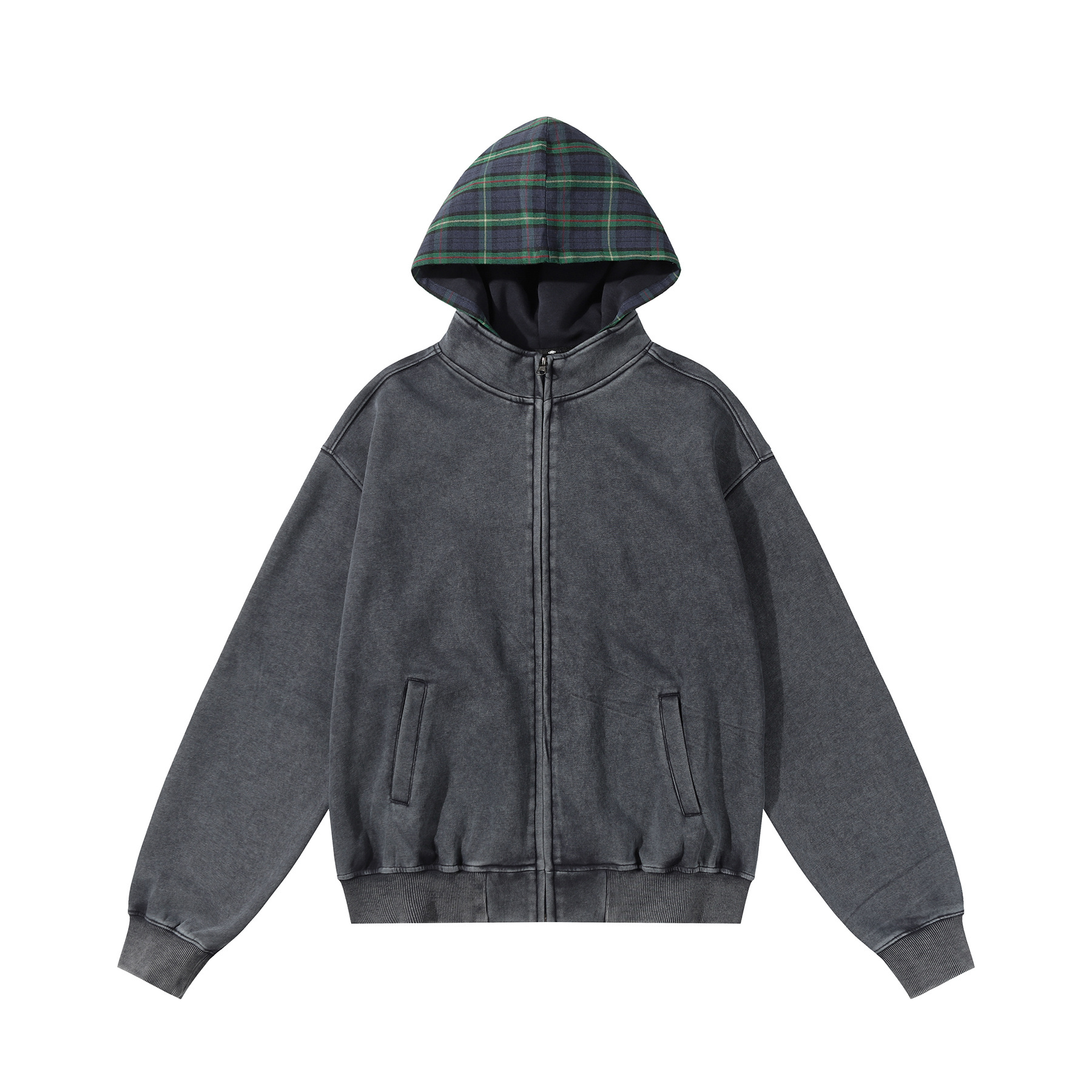 Custom embroidered zip-up hoodie, dark gray heavyweight cotton, OEM/ODM custom apparel for brands
