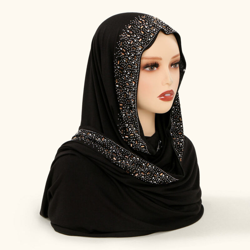 Black Rhinestone Hijab Turban Scarf