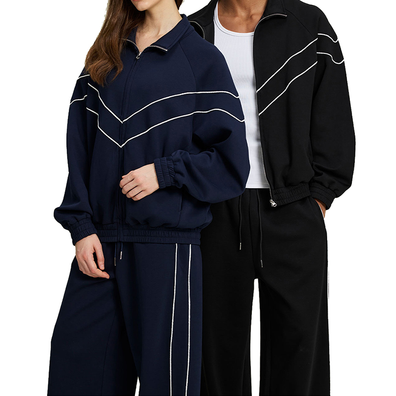 Loose Color Block Stand Collar Tracksuit Set