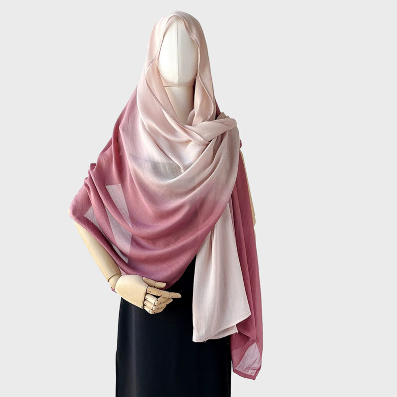 White-Pink Gradient Cotton Hijab Headscarf