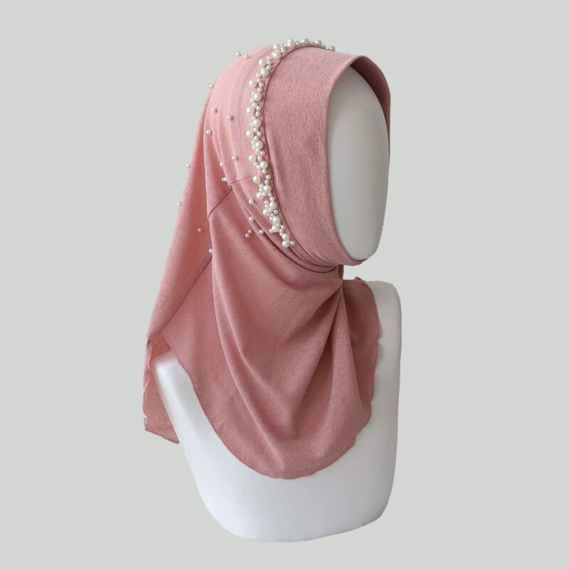 Pink Beaded Solid Pullover Hijab