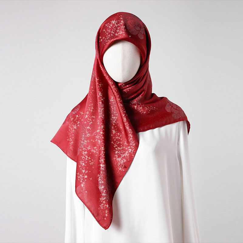 Red Camellia Printed Women Square Hijab Scarf