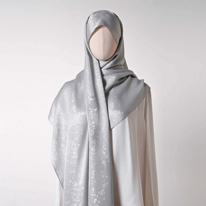 Silver Leaf Print Hijab Scarf