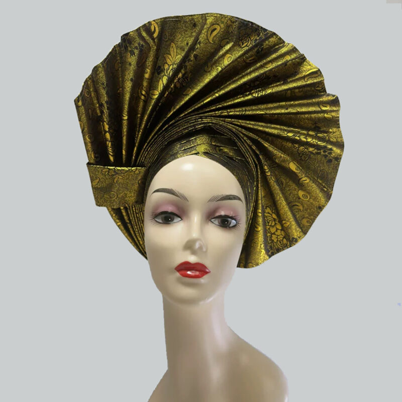Olive Ethnic Bazin Floral Headwrap