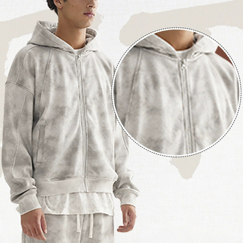 Zip-Up Detail Of Vintage Washed Fleece Hoodie