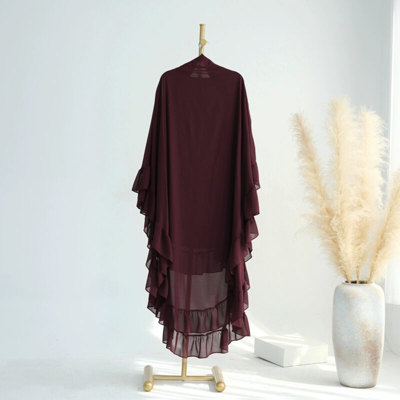 Wine Red Double Layer Ruffled Chiffon Summer Hijab