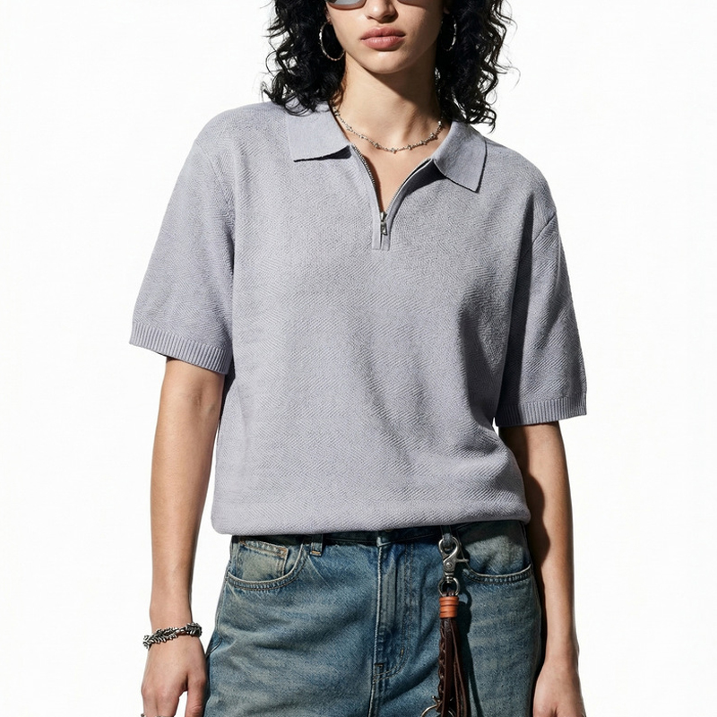 Women's Grey Knitted Polo Shirt