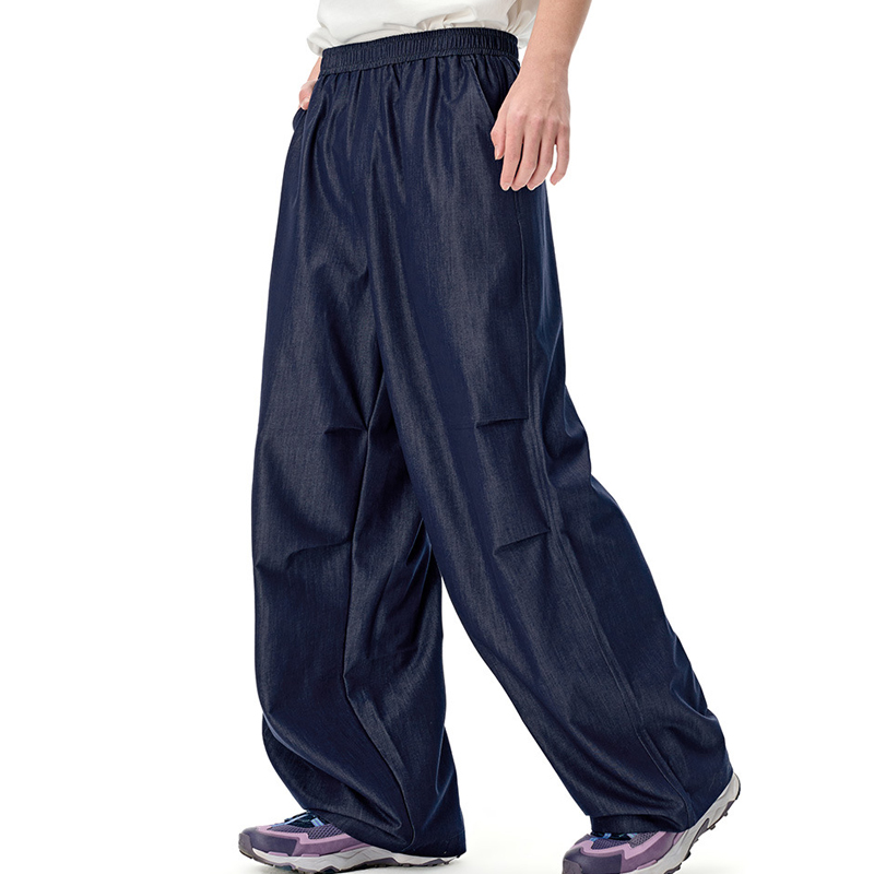 Mens Navy Ice Silk Wide Leg Pants Side View