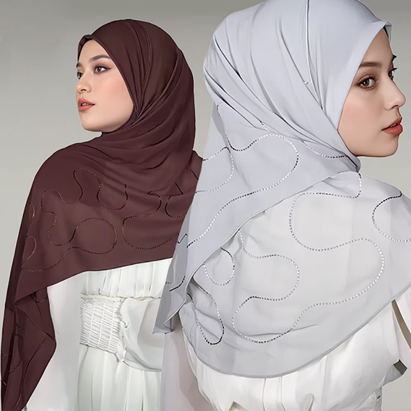 Women's Embroidered Satin Hijab, Soft Silky Headscarf Wrap
