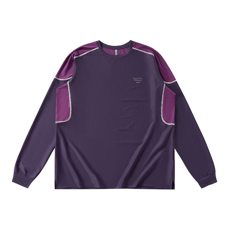 2026 New Zoned Cooling Sports Long Sleeve T-Shirt, Black Loose Cool Touch Reflective Stitching 100% Cotton Tee