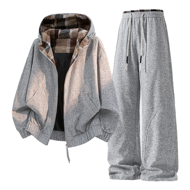 Light Gray Couple Hoodie Tracksuit Set