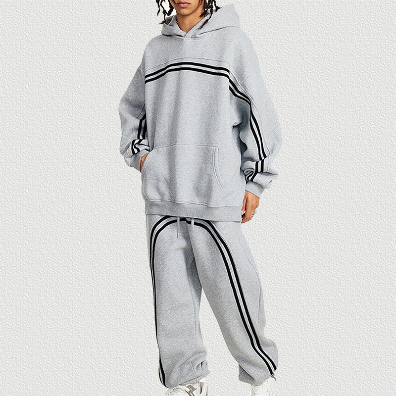 Gray Webbing Detail Hoodie & Sweatpants Set