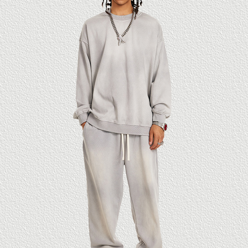 Light Grey Crew Neck Sweatshirt Tracksuit Set