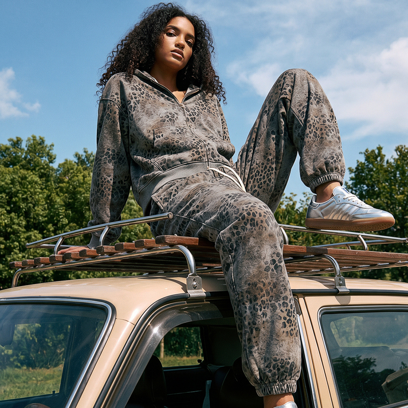 Leopard Camouflage Tracksuit 2 Piece Set Streetwear Outfit