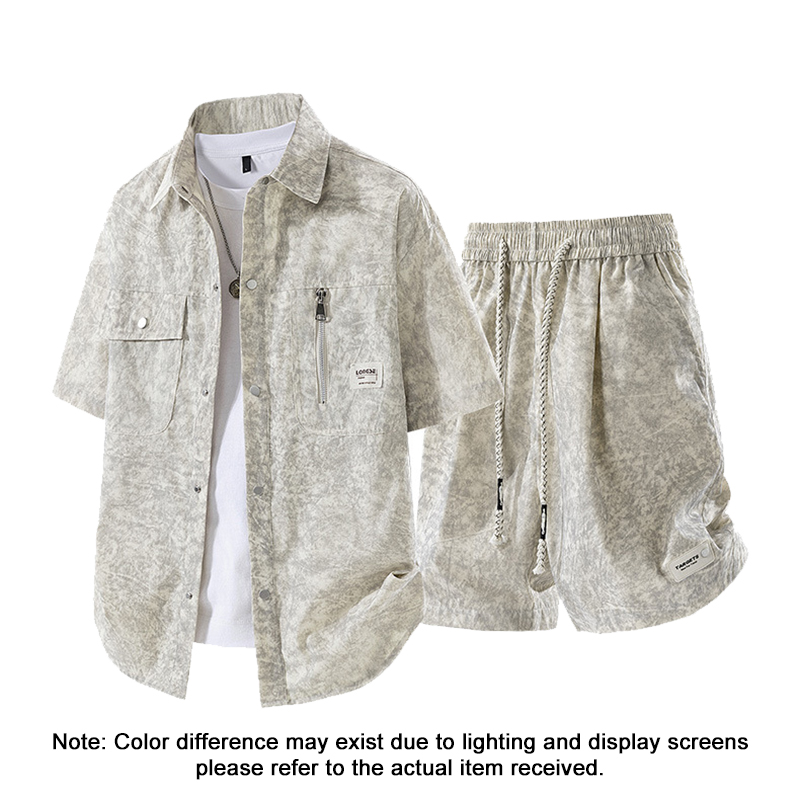Gray Summer Ice Feel Tie-Dye Shirt Shorts Set