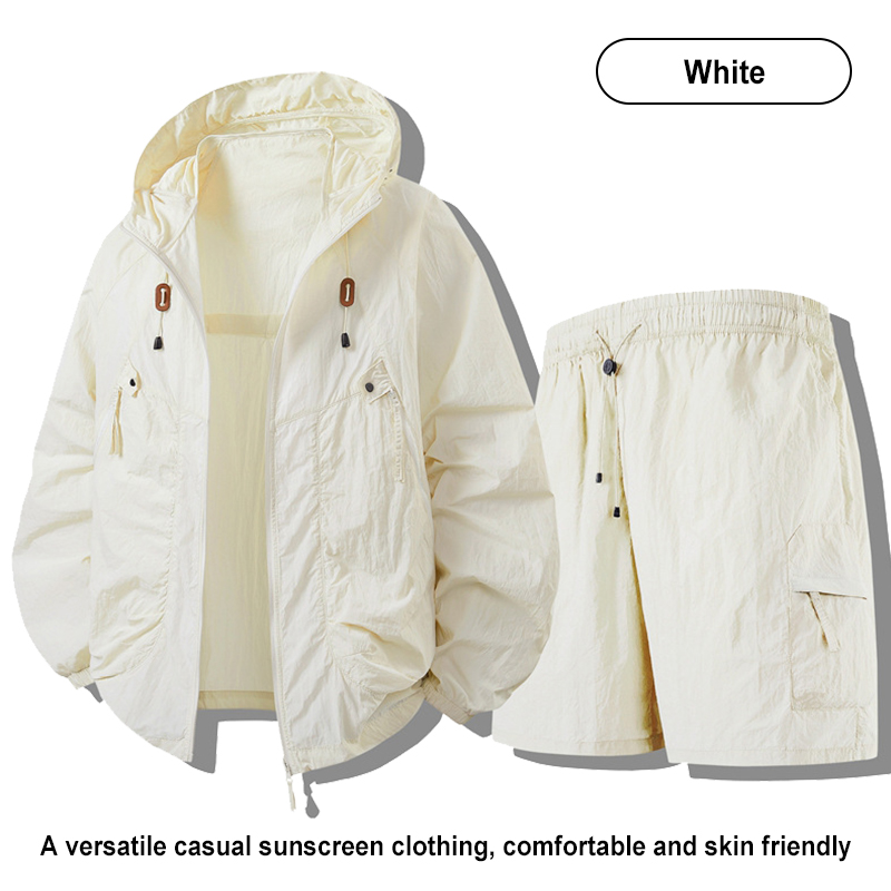 White Couple Hooded UV Protection Jacket & Shorts Set