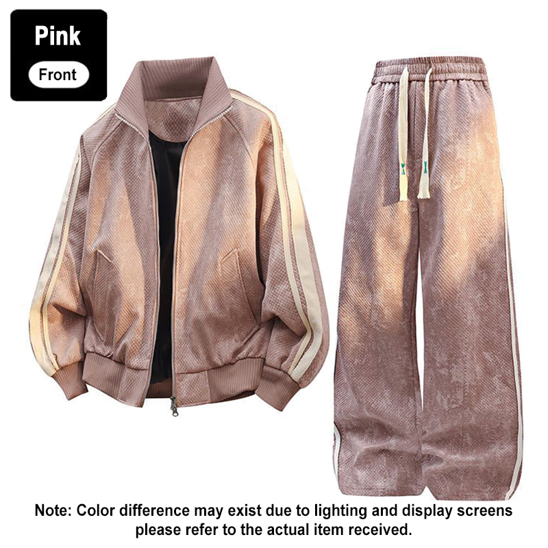 Pink Couple 2Pcs Striped Tracksuit