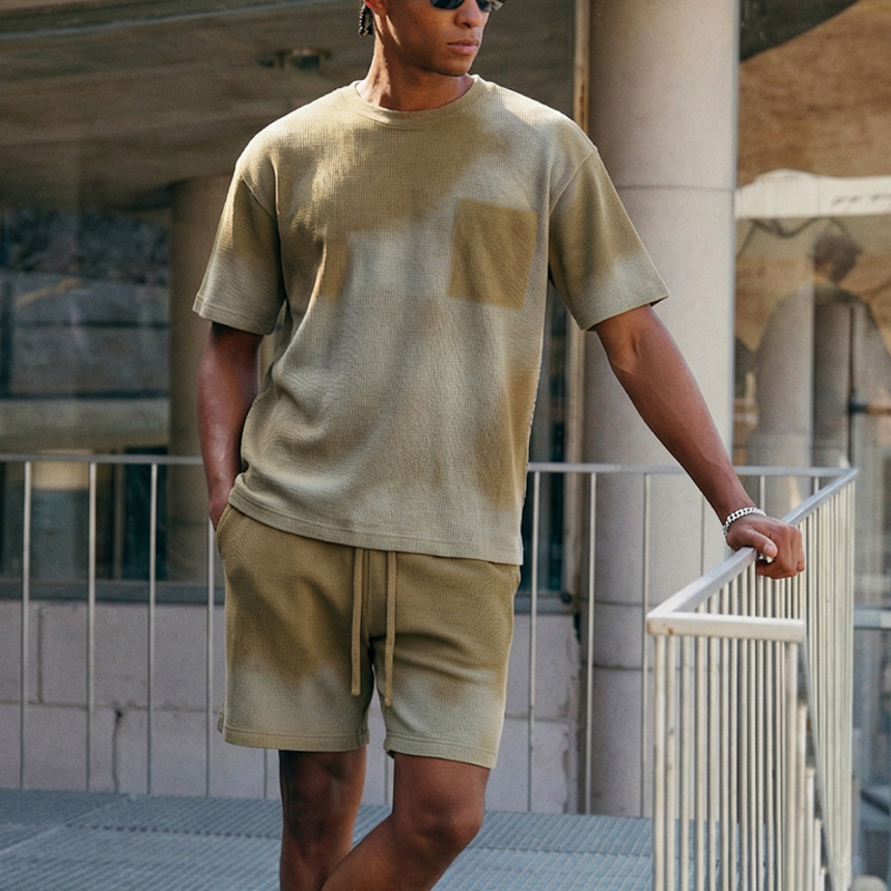 Khaki Washed Waffle Men Matching Set