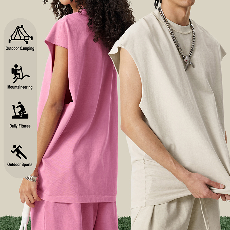 Couple Vintage Wax Wash Raw Edge Sleeveless Tank Short Two Piece Set