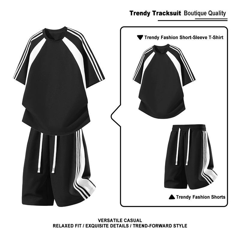 Black Striped Two Piece Sports Tracksuit Set